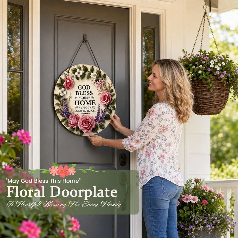 🌸 "May God Bless This Home" Floral Doorplate – A Heartfelt Blessing For Every Family 🙏-KOLAICH™