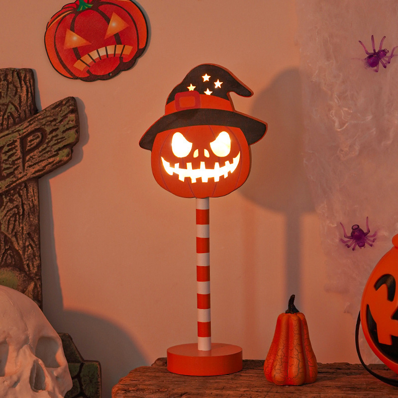 Halloween LED Pumpkin Ghost Skull Head Wooden Decorative Night Light-KOLAICH™
