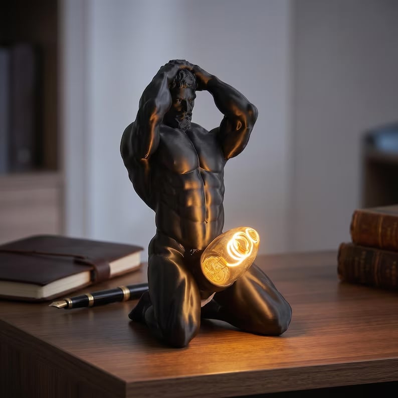 Bold Male Figure Table Lamp, Artistic Statue Light-KOLAICH™