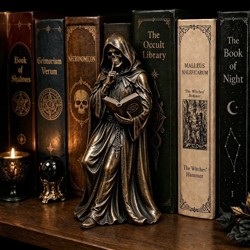 💀Gothic Grim Reaper Bookshelf Statue – Dark Academia Shelf Decor-KOLAICH™