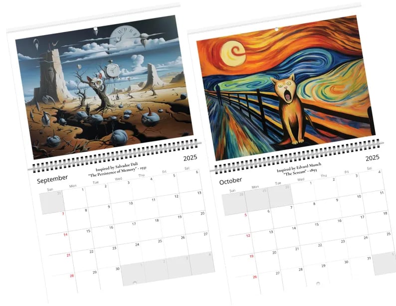 Iconic Cat Art Reimagined |2025 Cat Calendar