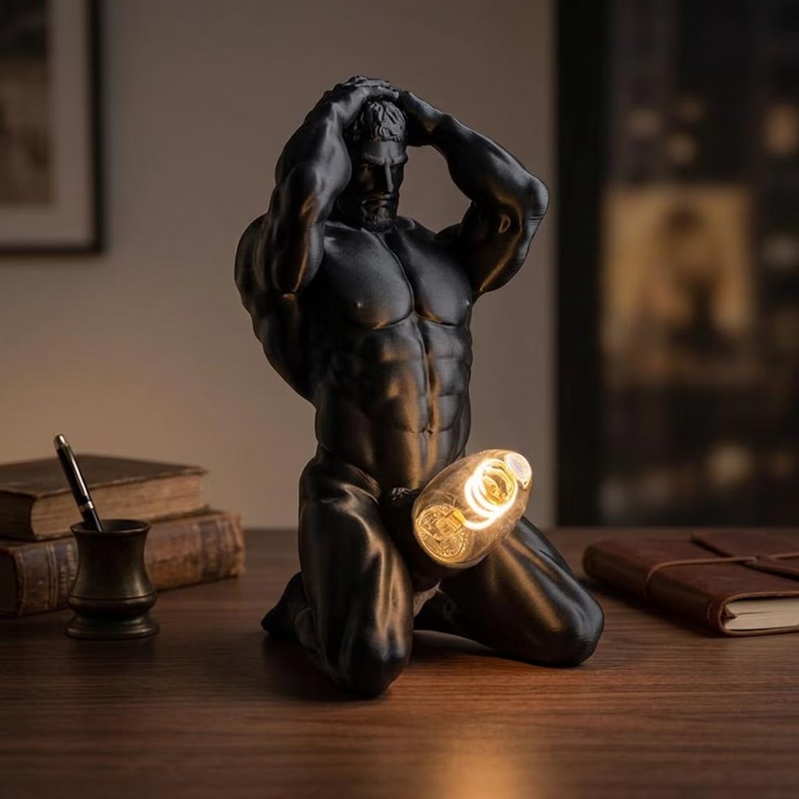 Bold Male Figure Table Lamp, Artistic Statue Light-KOLAICH™