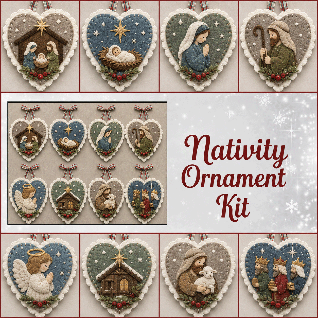 ⏳ Last Day 49% OFF – 🐦 Beginner-Friendly Winter Bird Felt Heart Ornament Sewing Kit Collection💕