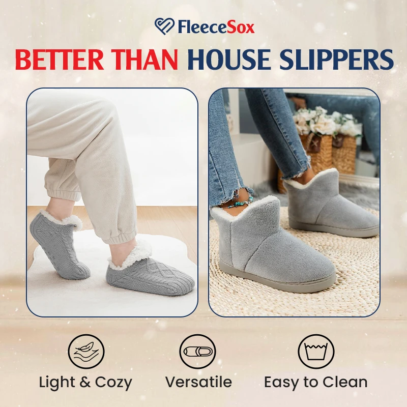 FleeceSox - Fleece-Lined Non-Slip Thermal Slippers Socks