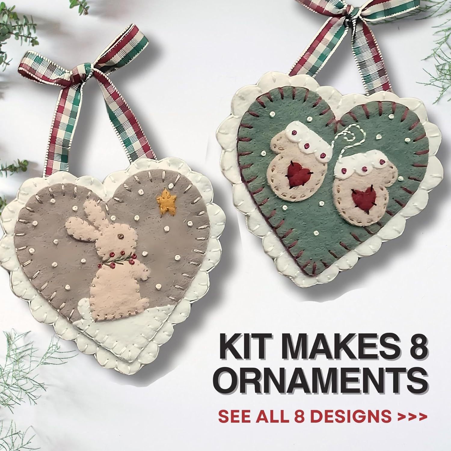 Pre-Cut Wool Blend Felt Holiday Hearts Ornament Kit