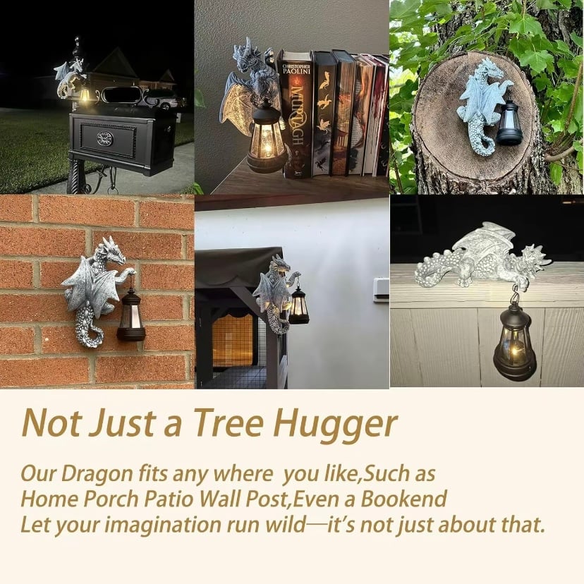 The Guardian of Your Garden 🐲 Solar Dragon Tree Hugger Statue 💡