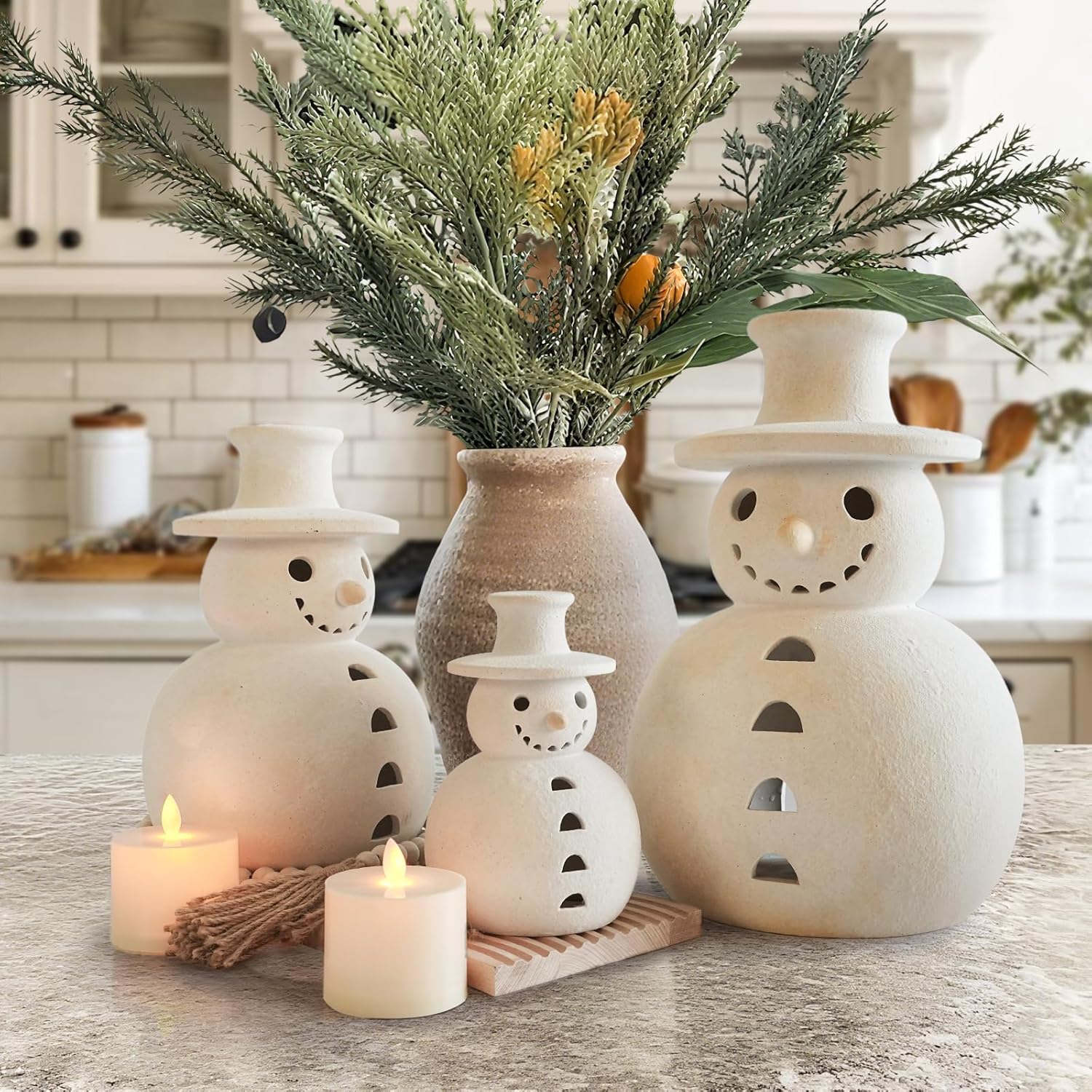 Christmas Decorations - Handmade Terracotta Snowman Figurines