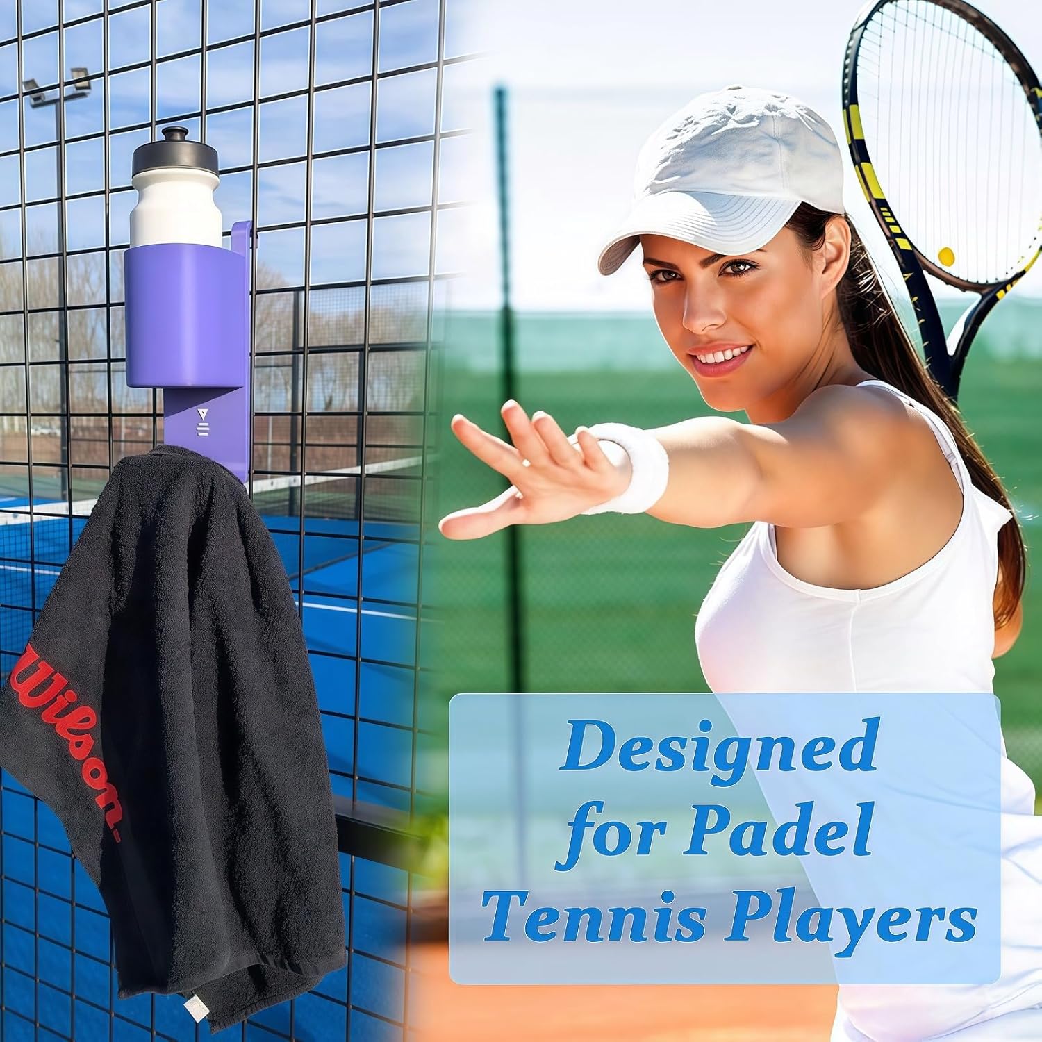 🔥Hot Sale 49% OFF🏆Paddle Tennis Water Bottle And Towel Rack – Court Side Organizer for Tennis Players
