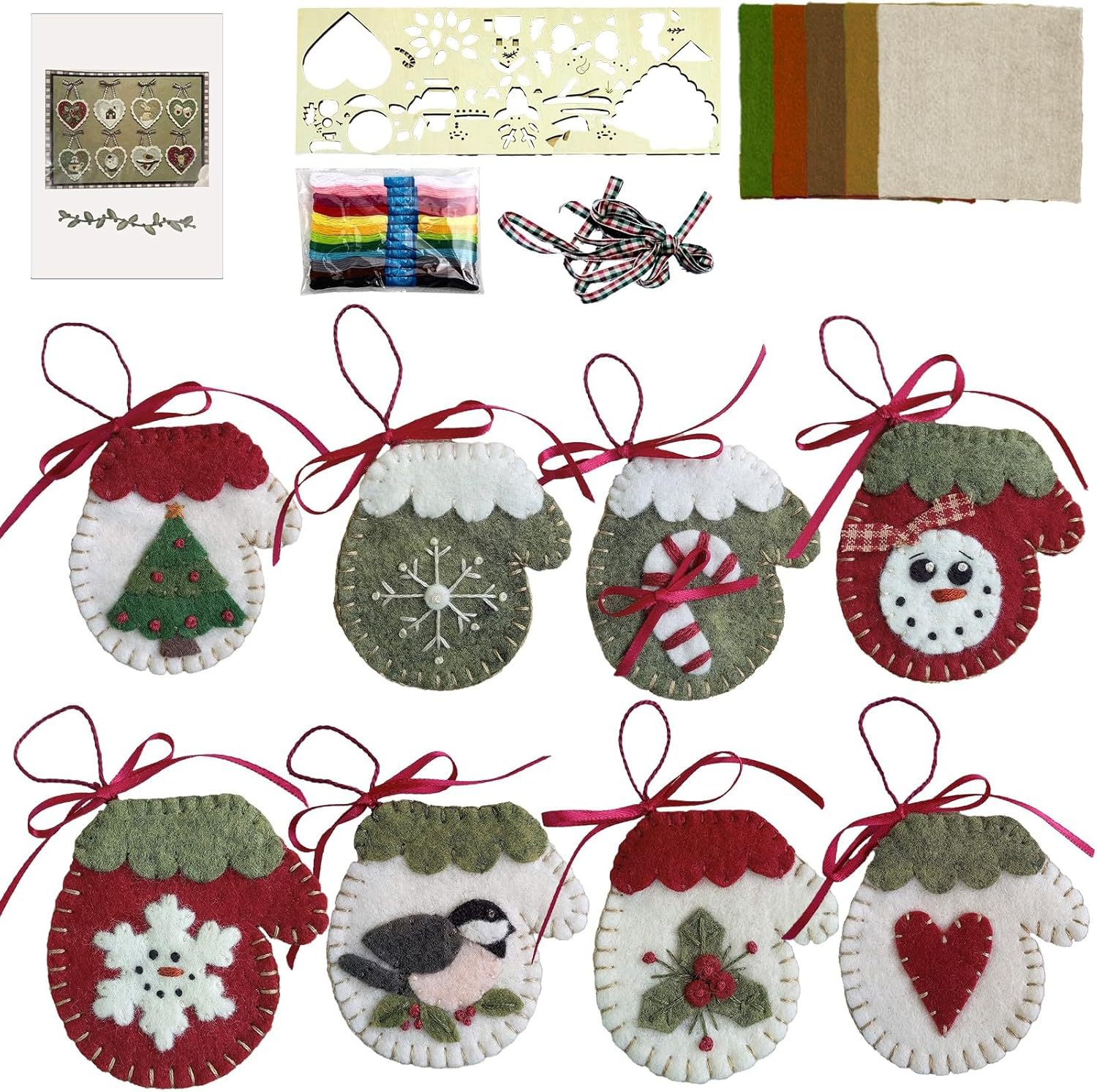 Pre-Cut Wool Blend Felt Holiday Hearts Ornament Kit