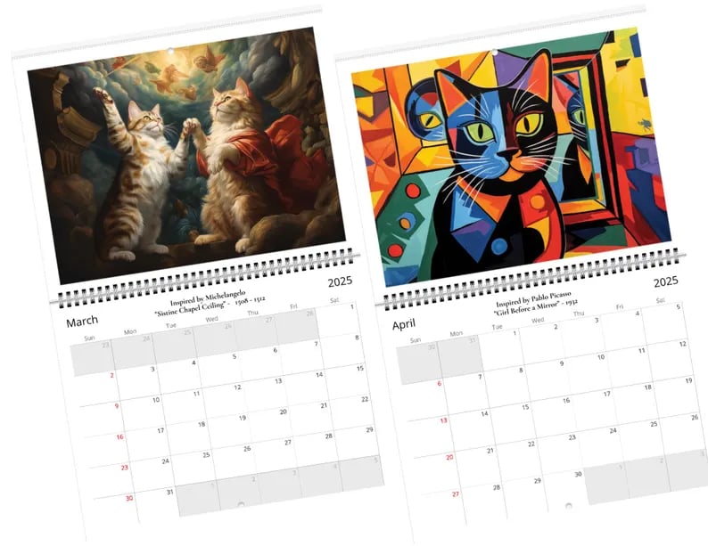 Iconic Cat Art Reimagined |2025 Cat Calendar
