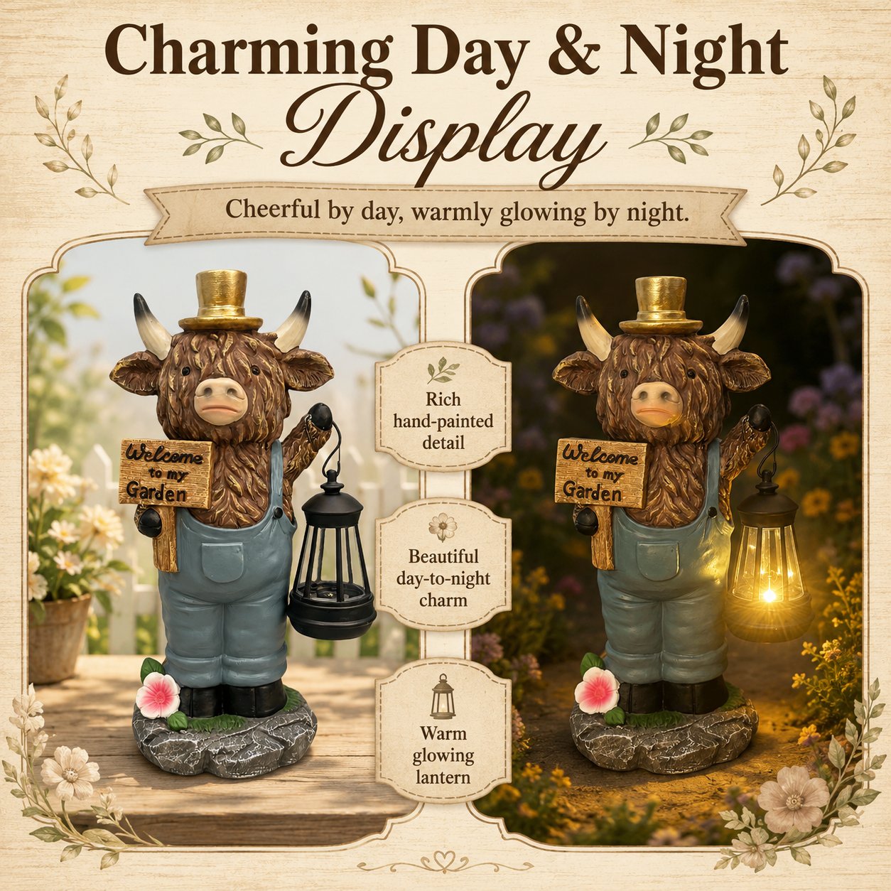 Handcrafted Highland Cow Solar Garden Lantern Statue-KOLAICH™
