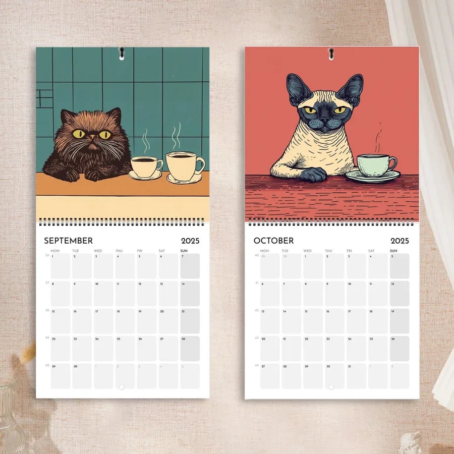 Year-end Promotion 49% Off2025 Cat Calendar - Cats Chillin' With Coffee