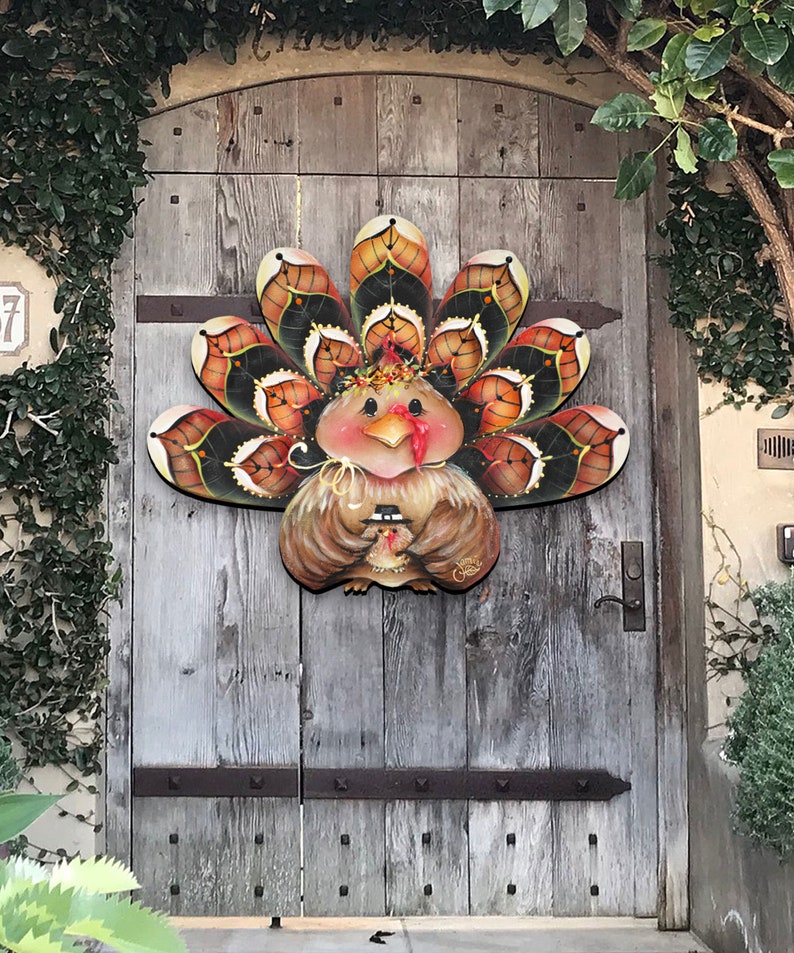 Fall Wood Decor - Thanksgiving Design Turkey Wreath Door Hanging Art