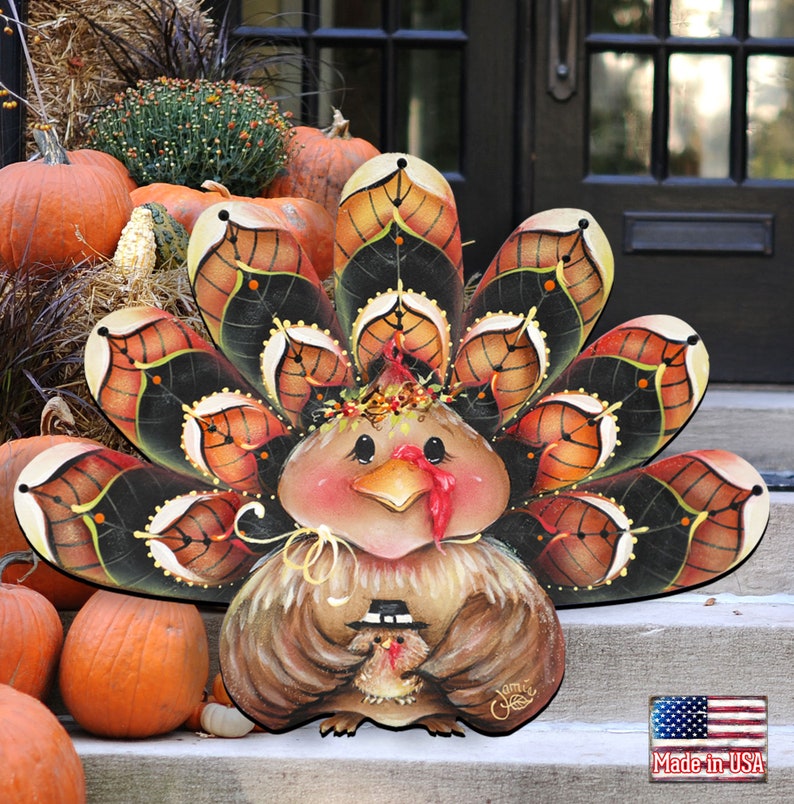 Fall Wood Decor - Thanksgiving Design Turkey Wreath Door Hanging Art