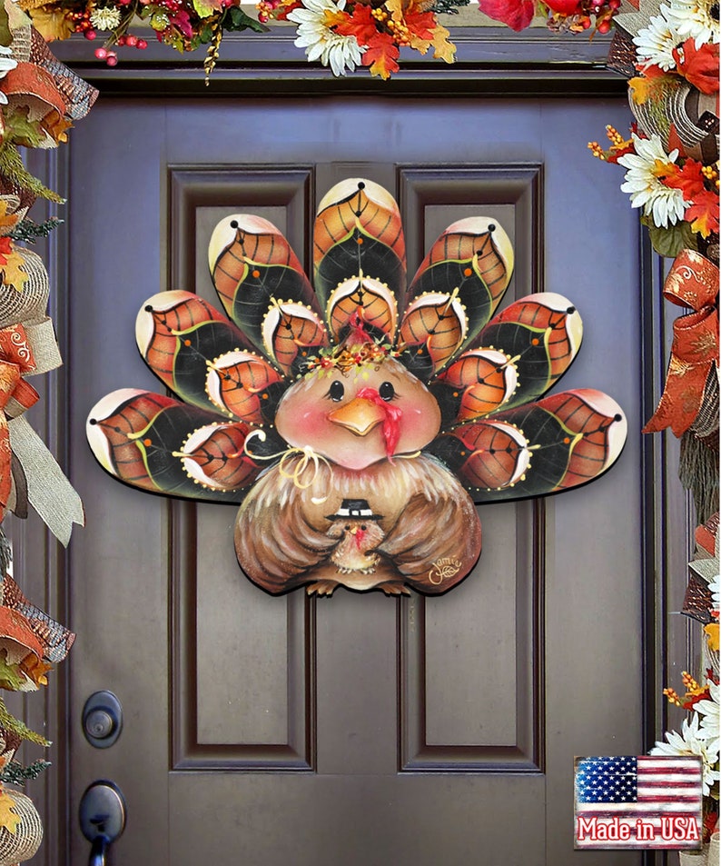 Fall Wood Decor - Thanksgiving Design Turkey Wreath Door Hanging Art