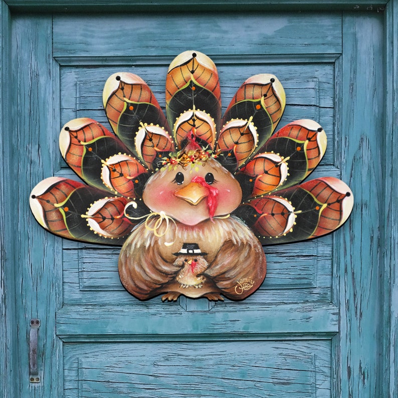 Fall Wood Decor - Thanksgiving Design Turkey Wreath Door Hanging Art