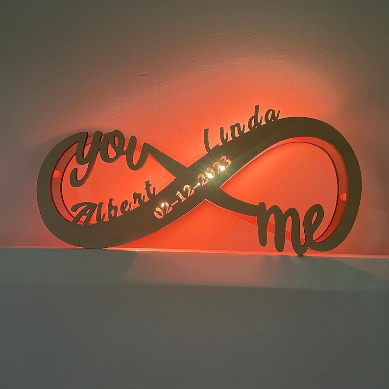Custom Infinity Light,  Personalized Wooden You Me Night Lamp, Names Wooden Decor, Anniversary Gift, Weddding Birthday Gift