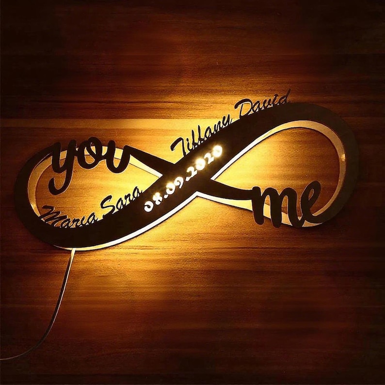 Custom Infinity Light,  Personalized Wooden You Me Night Lamp, Names Wooden Decor, Anniversary Gift, Weddding Birthday Gift