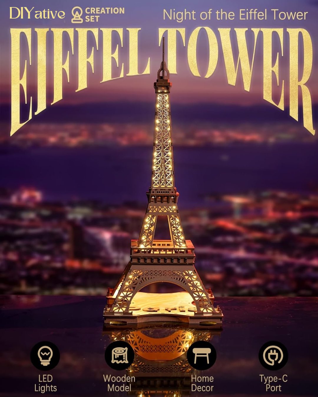 Starry Eiffel Tower 3D Wooden Puzzle-KOLAICH™