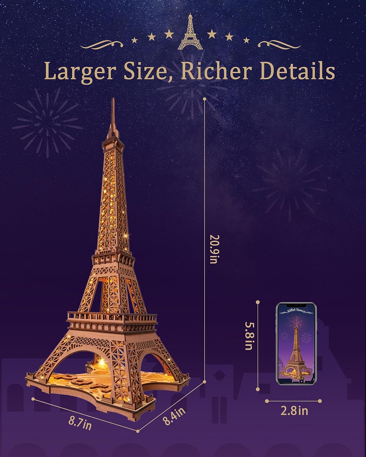 Starry Eiffel Tower 3D Wooden Puzzle-KOLAICH™