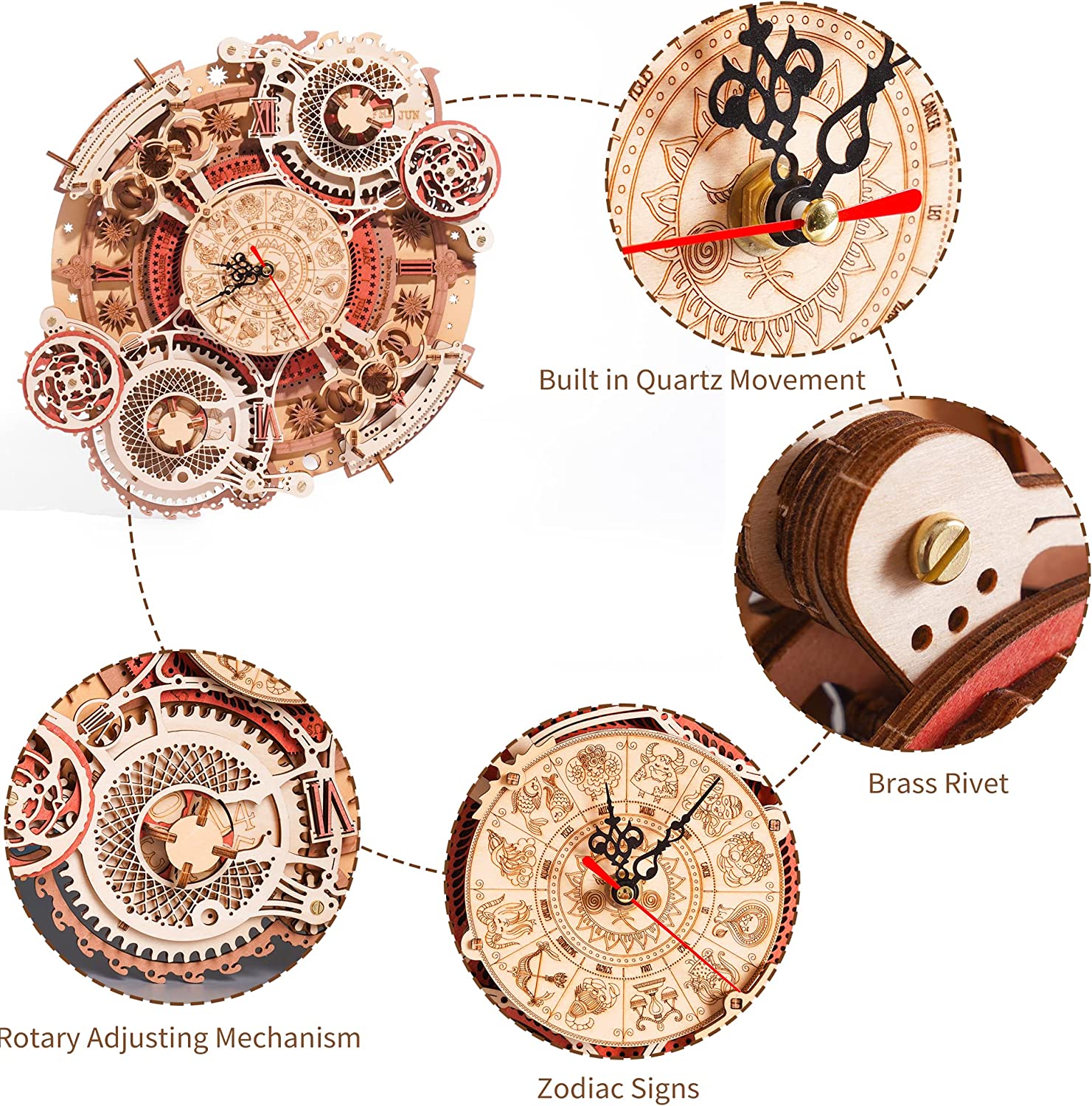 Zodiac Wall Clock Mechanical Time Art Engine 3D Wooden Puzzle-KOLAICH™