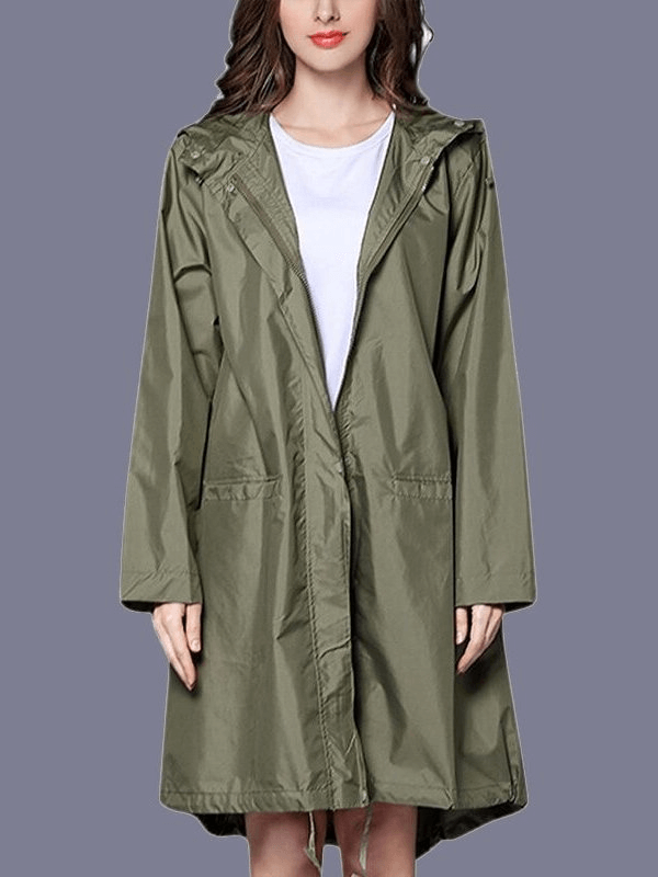 Lightweight Breathable Women's Raincoat With Hood And Zipper