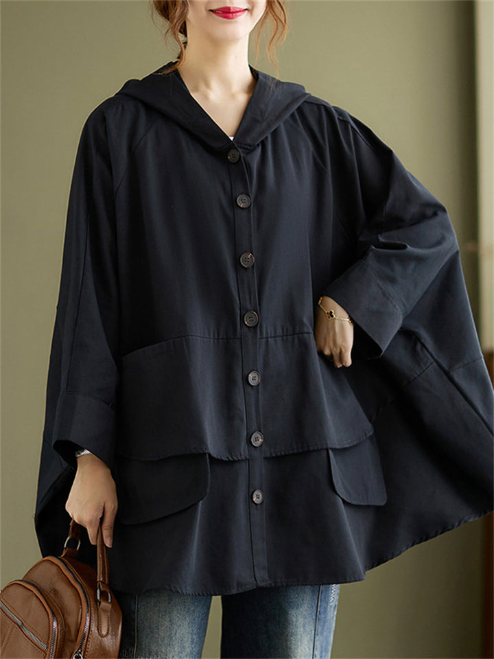 Women's Chic Hooded Windproof Cape Trench Coat