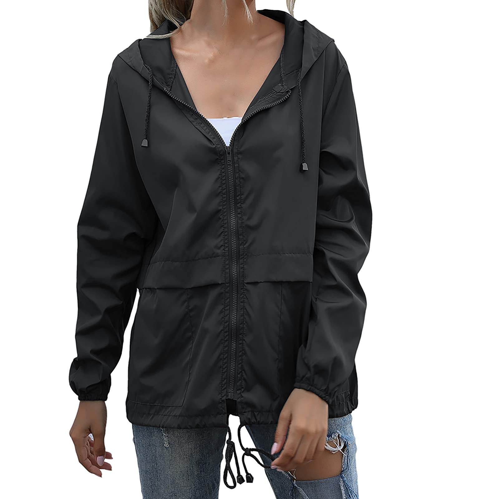 Waterproof Hoodie with Zipper Women's Windbreaker Jacket