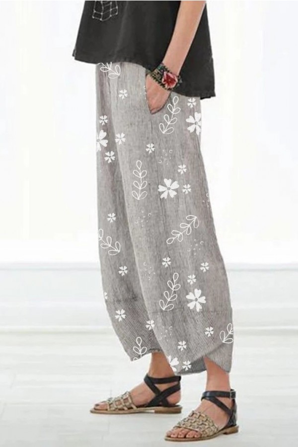 Women's Floral Print with Pockets Casual Loose Pants