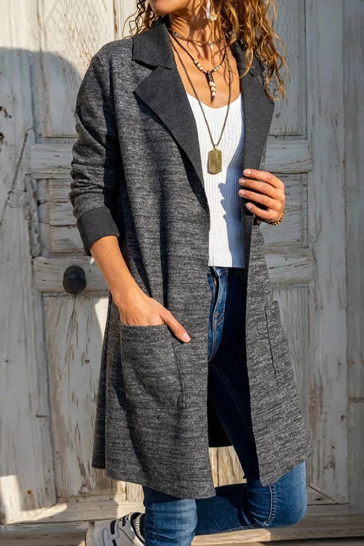 Solid Color Lapel Long Sleeve Casual Coat