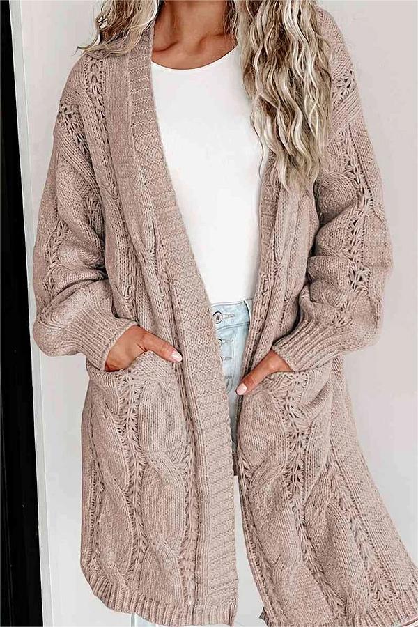 Cable-Knit Dropped Shoulder Cardigan-Coolconditioner