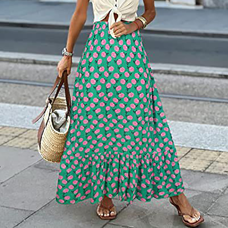 Streetwear Loose Casual Patchwork Print Elegant Maxi Skirt