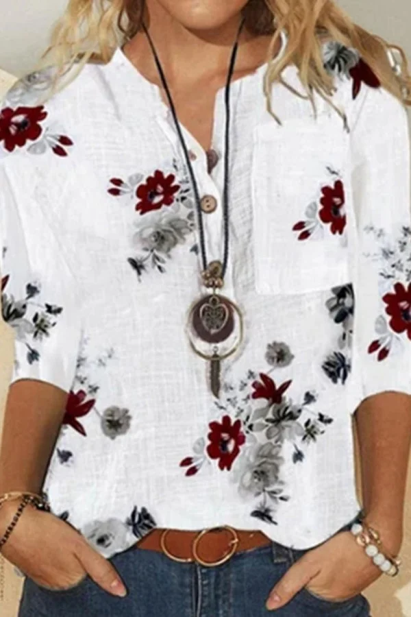 Floral Print Buttons Long Sleeves Blouse