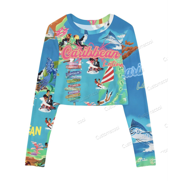 Caribbean Mesh Long Sleeve Crop Top