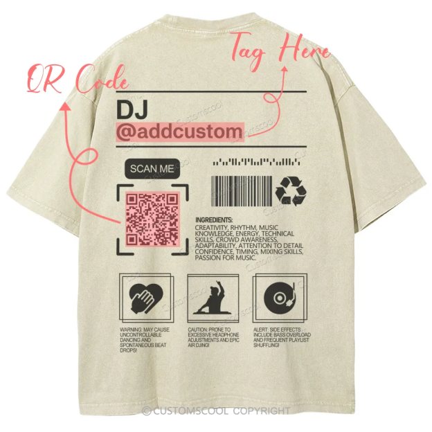 DJ Addcustom QR Code Name Unisex Fit Washed T-Shirt Customscool
