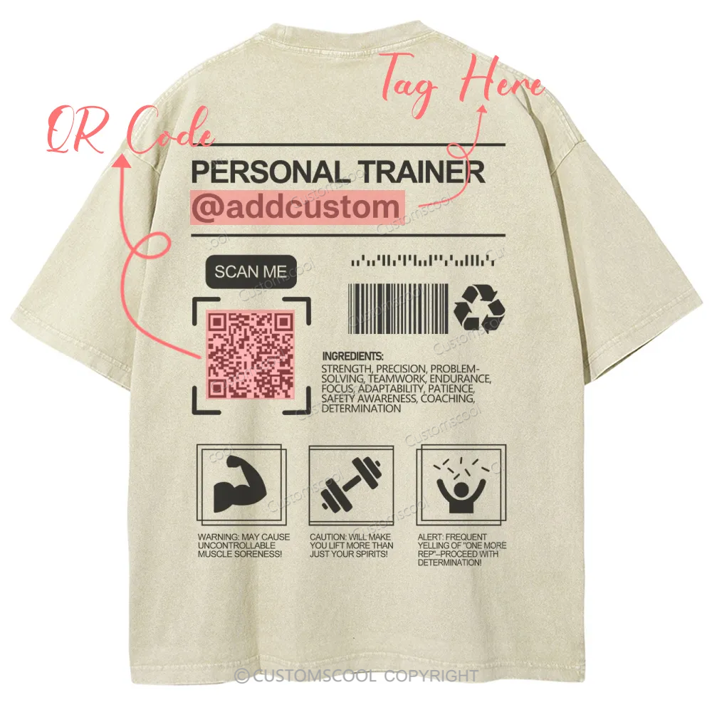 Personal Trainer Addcustom QR Code Name Unisex Fit Washed T-Shirt Customscool