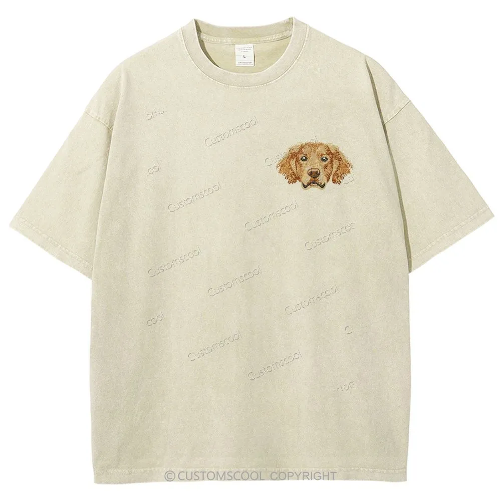 French Bulldog Golden Retriever Labrador Dachshund Dog Face Embroidered Unisex Fit Washed T-Shirt Customscool
