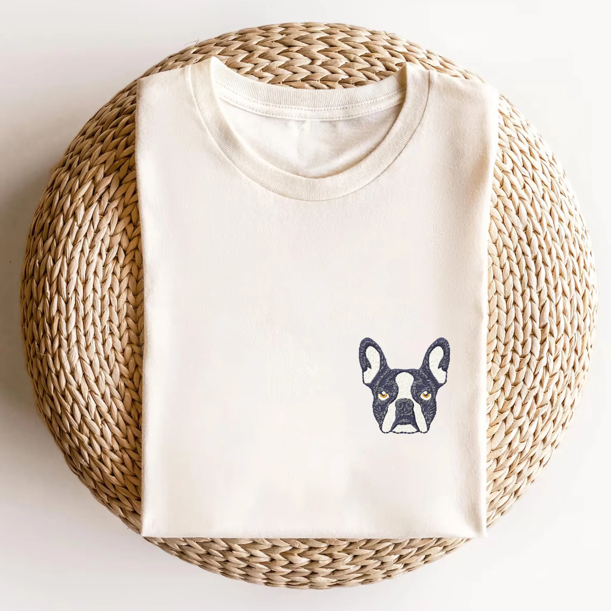 French Bulldog Golden Retriever Labrador Dachshund Dog Face Embroidered Unisex Fit Washed T-Shirt Customscool