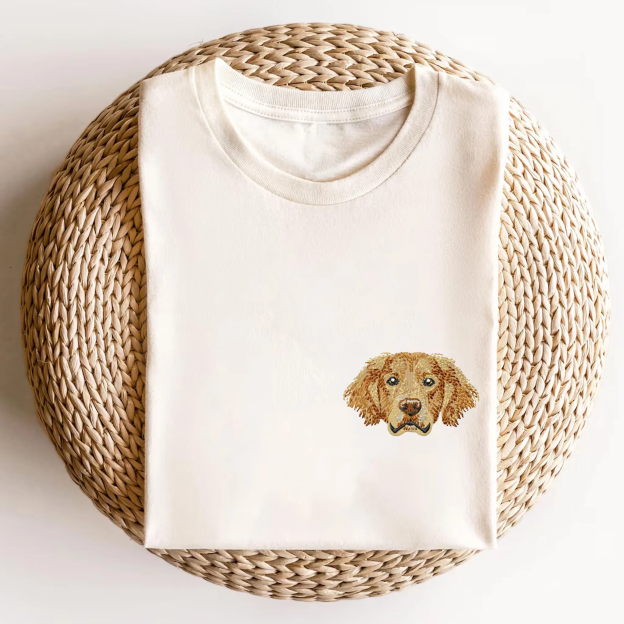 French Bulldog Golden Retriever Labrador Dachshund Dog Face Embroidered Unisex Fit Washed T-Shirt Customscool