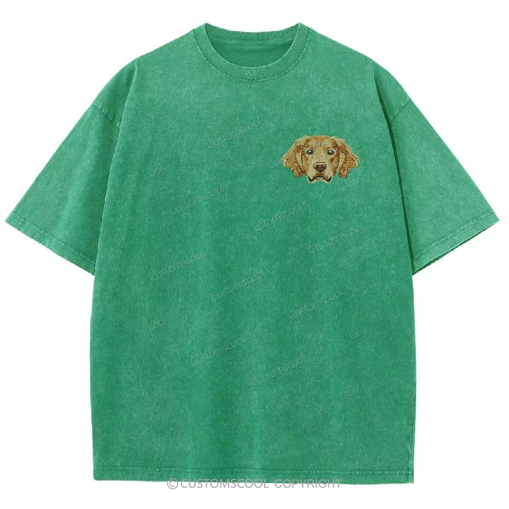 French Bulldog Golden Retriever Labrador Dachshund Dog Face Embroidered Unisex Fit Washed T-Shirt Customscool