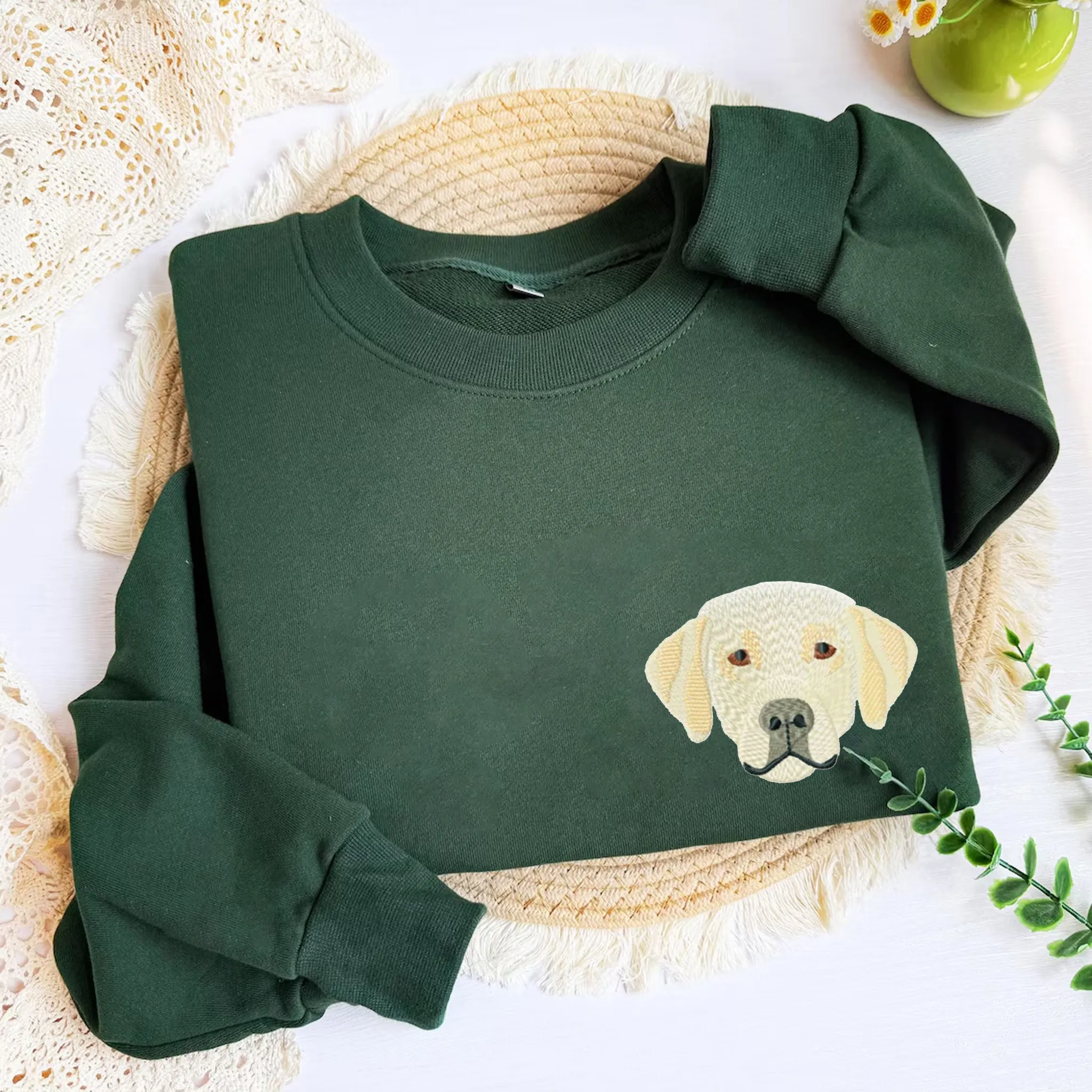French Bulldog Golden Retriever Labrador Dachshund Dog Face Embroidered Casual Crewneck Sweatshirt Customscool