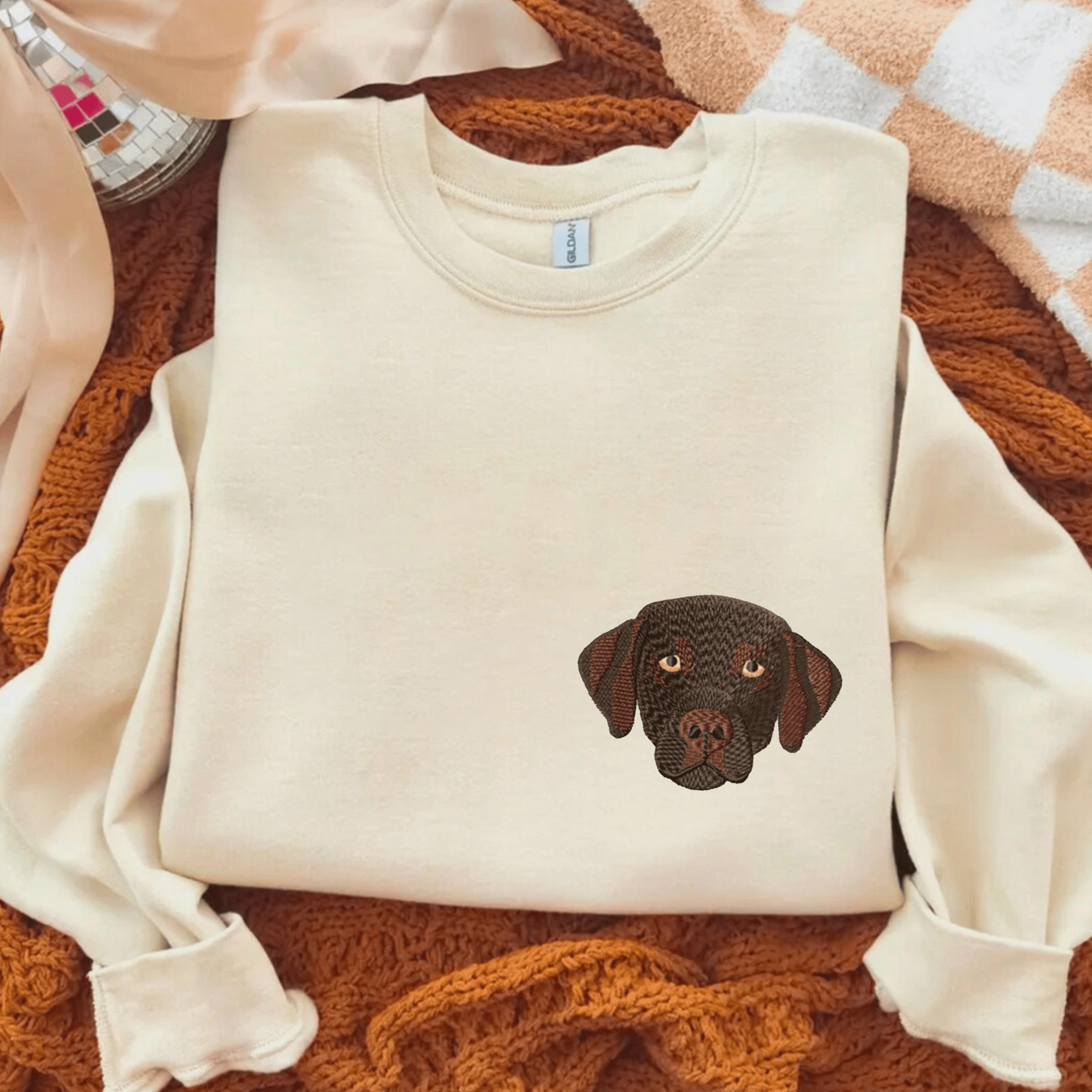 French Bulldog Golden Retriever Labrador Dachshund Dog Face Embroidered Casual Crewneck Sweatshirt Customscool