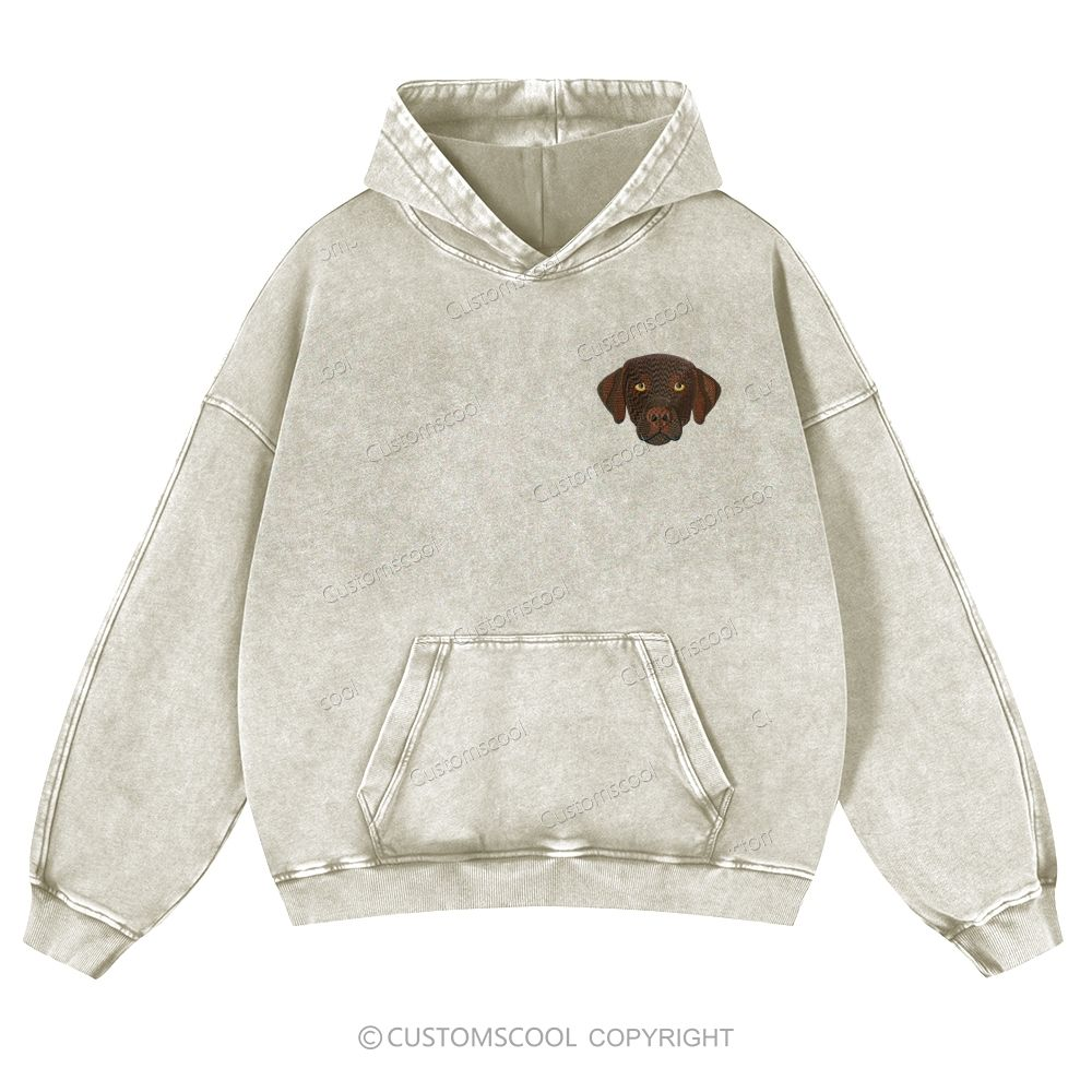 French Bulldog Golden Retriever Labrador Dachshund Dog Face Name Embroidered Casual Washed Hoodie Customscool