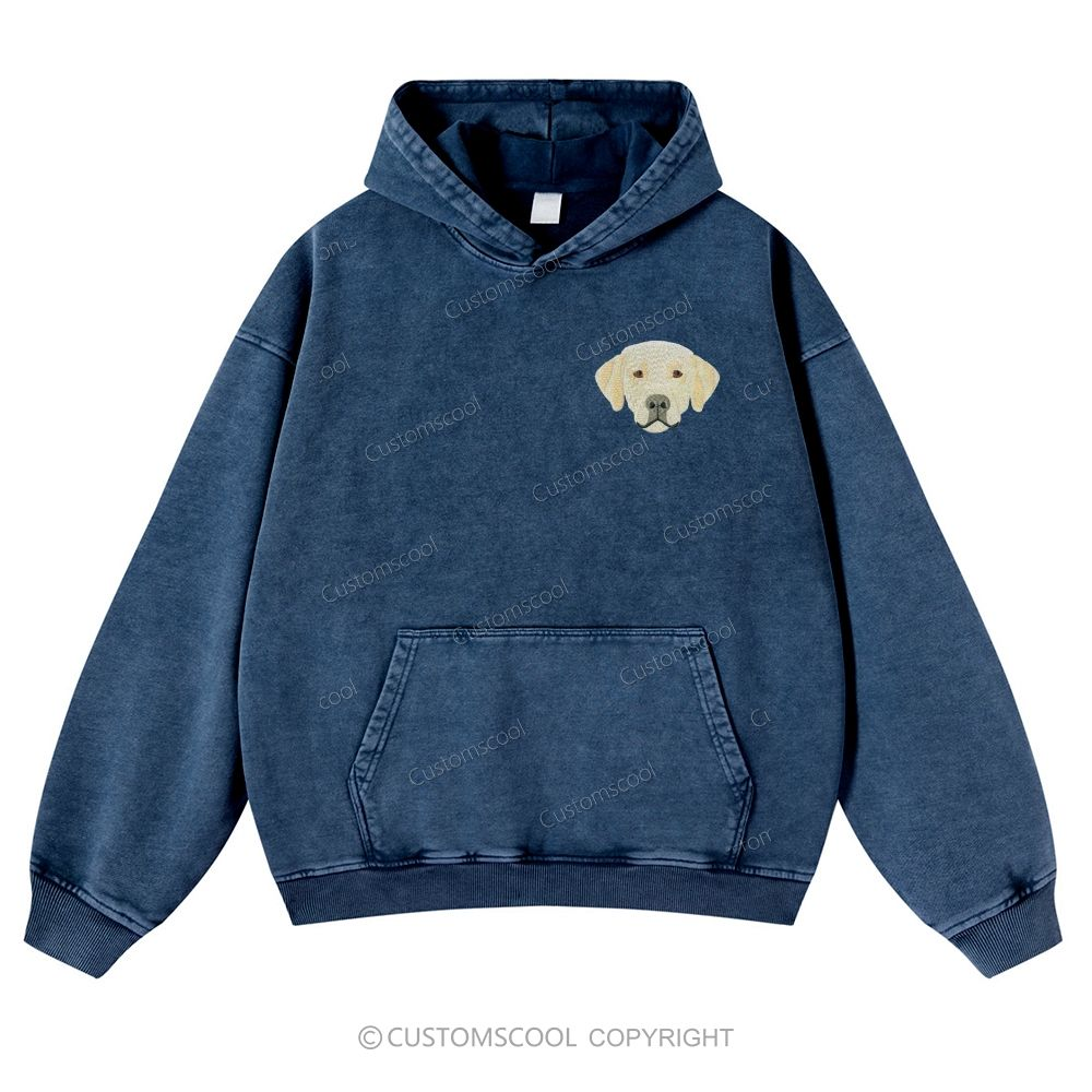 French Bulldog Golden Retriever Labrador Dachshund Dog Face Name Embroidered Casual Washed Hoodie Customscool