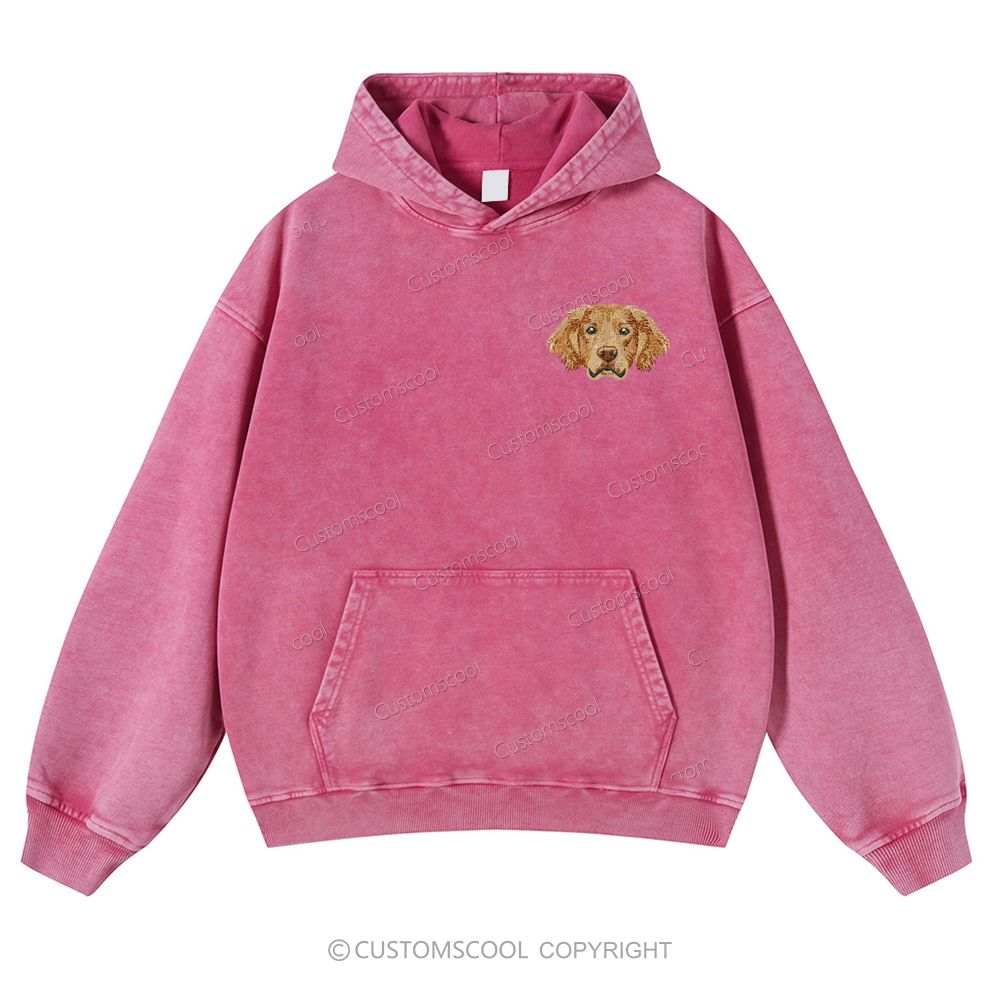 French Bulldog Golden Retriever Labrador Dachshund Dog Face Name Embroidered Casual Washed Hoodie Customscool
