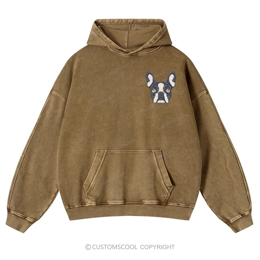 French Bulldog Golden Retriever Labrador Dachshund Dog Face Name Embroidered Casual Washed Hoodie Customscool
