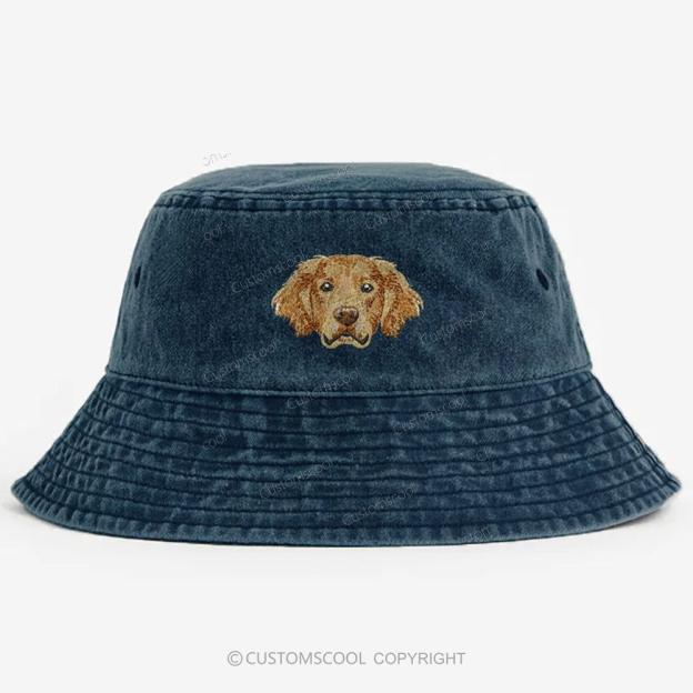 French Bulldog Golden Retriever Labrador Dachshund Dog Face Embroidered Washed Bucket Hat Customscool