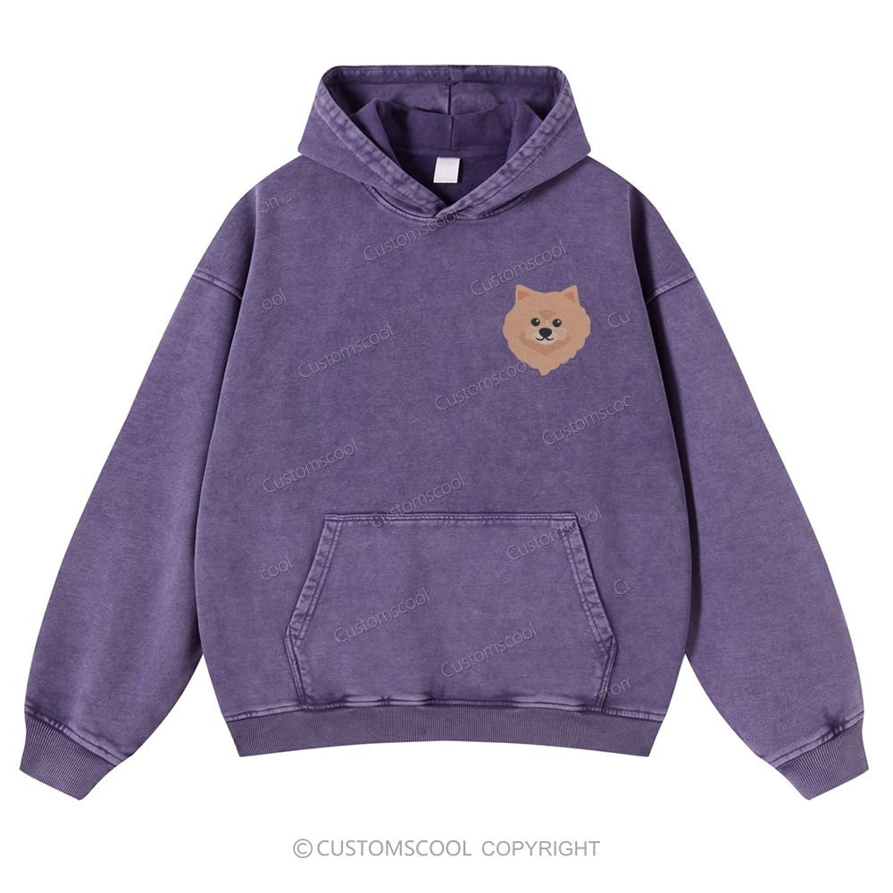 Boxer Pug Pomeranian Welsh Dog Face Embroidery Casual Washed Hoodie