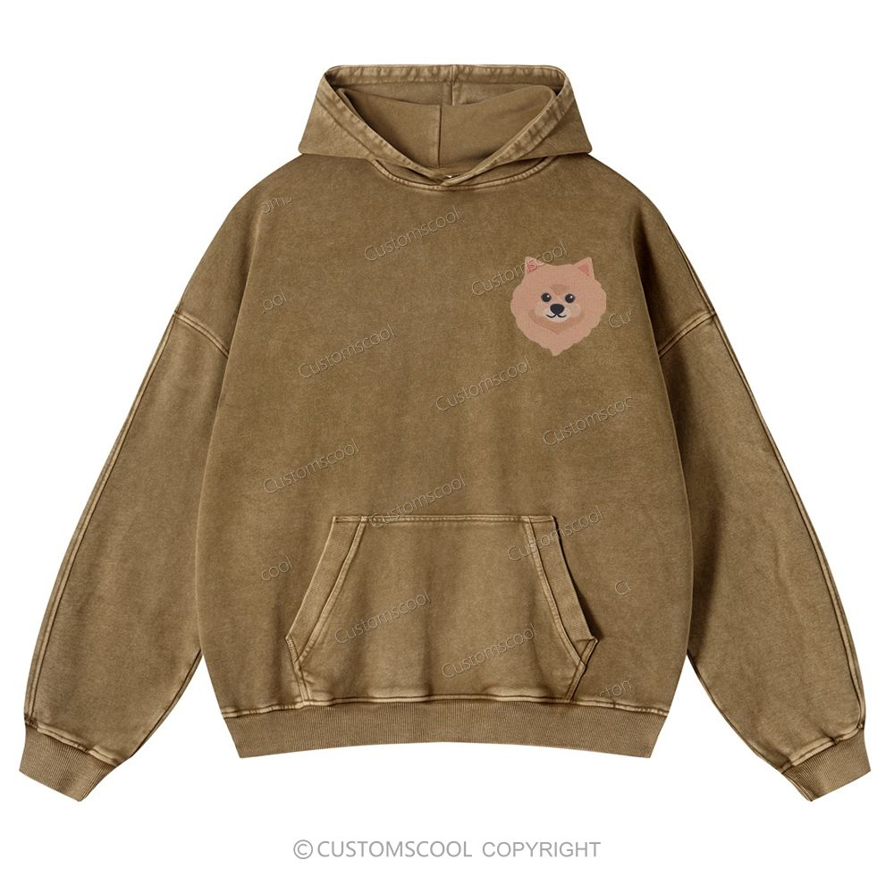 Boxer Pug Pomeranian Welsh Dog Face Embroidery Casual Washed Hoodie