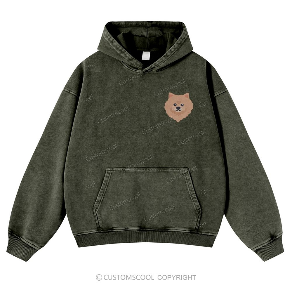 Boxer Pug Pomeranian Welsh Dog Face Embroidery Casual Washed Hoodie